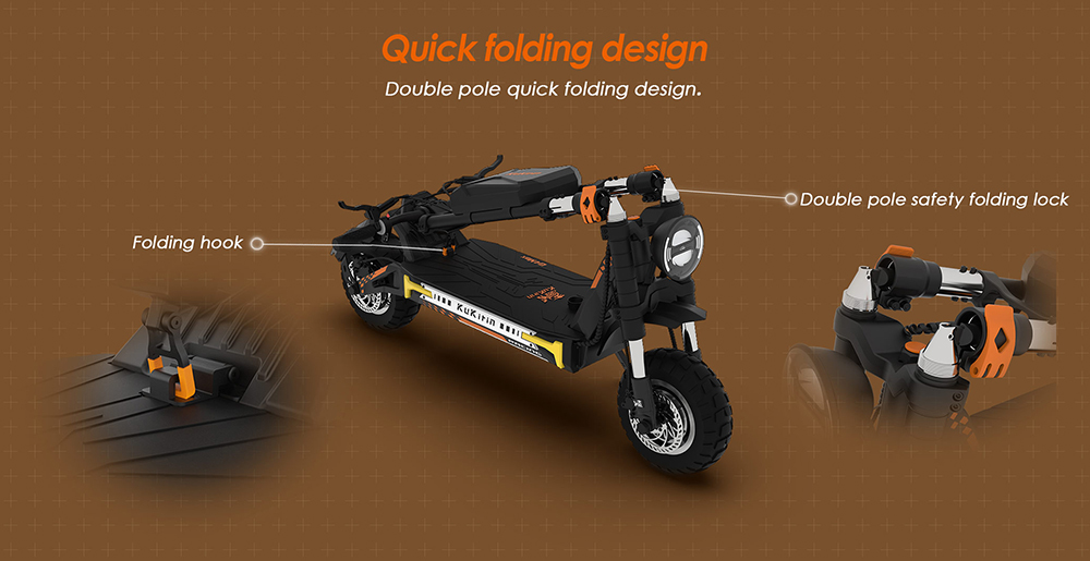 KuKirin G4 Max Off-Road Electric Scooter, 2*1600W Brushless Hub Motor, 12-palcové Off-road Pneumatiky, 60V 35.2Ah batéria, maximálny dojazd 95 km, maximálna rýchlosť 86 km/h, predná & zadná piestová olejová brzda, vodotesnosť IP54