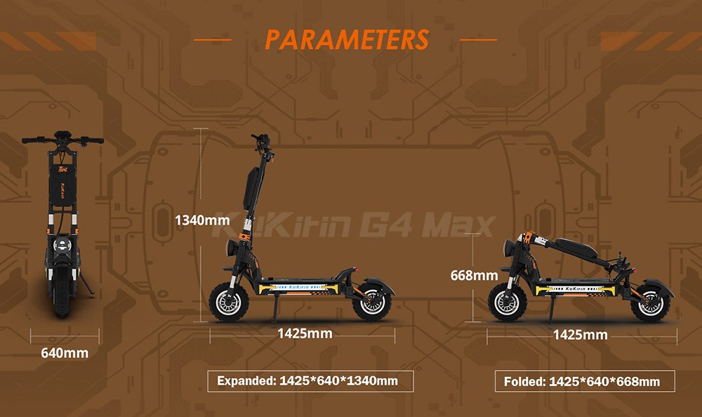 KuKirin G4 Max Off-Road Electric Scooter, 2*1600W bezkefový nábojový motor, 12-palcové terénne pneumatiky, 60V 35.2Ah batéria, maximálny dojazd 95 km, maximálna rýchlosť 86 km/h, predná & zadná piestová olejová brzda, vodotesnosť IP54