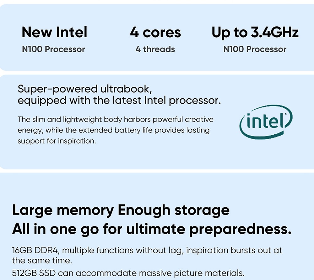 N-one Nbook Plus Laptop, 14,1-palcový 1920*1080 10-bodový dotykový displej, Intel Alder Lake-N N100 4 jadrá do 3,4 GHz, 16 GB RAM 512 GB SSD, dvojpásmová WiFi Bluetooth 5.0, 1*USB 3.2 1*Full Function Type-C 1*TF Card Slot, 360° Flipping, 6000mAh battery