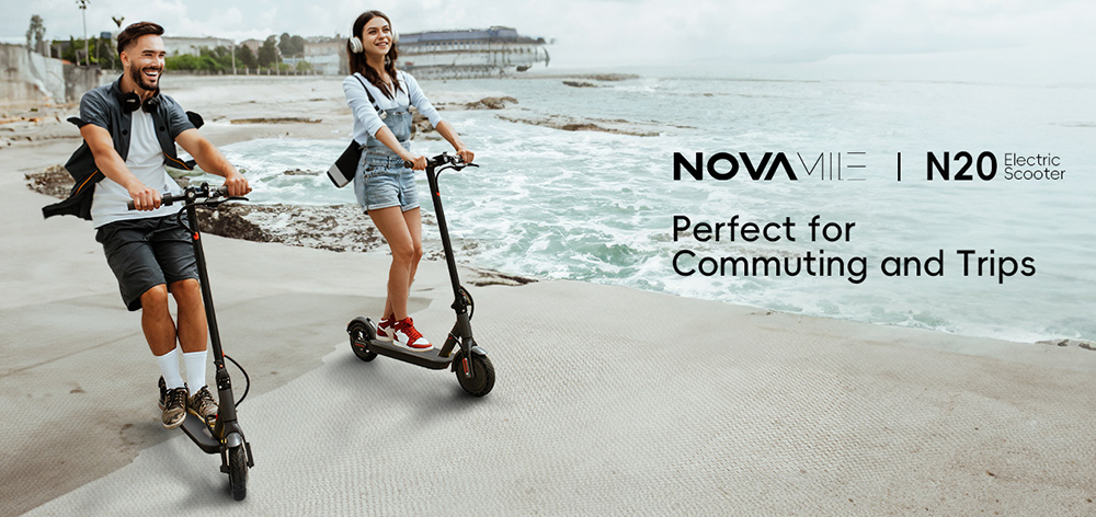NOVAMILE N20 Electric Scooter 350W Motor 36V 10Ah Battery, 25km/h Max Speed, Dual Disc Brakes, 265lbs Payload, 8.5