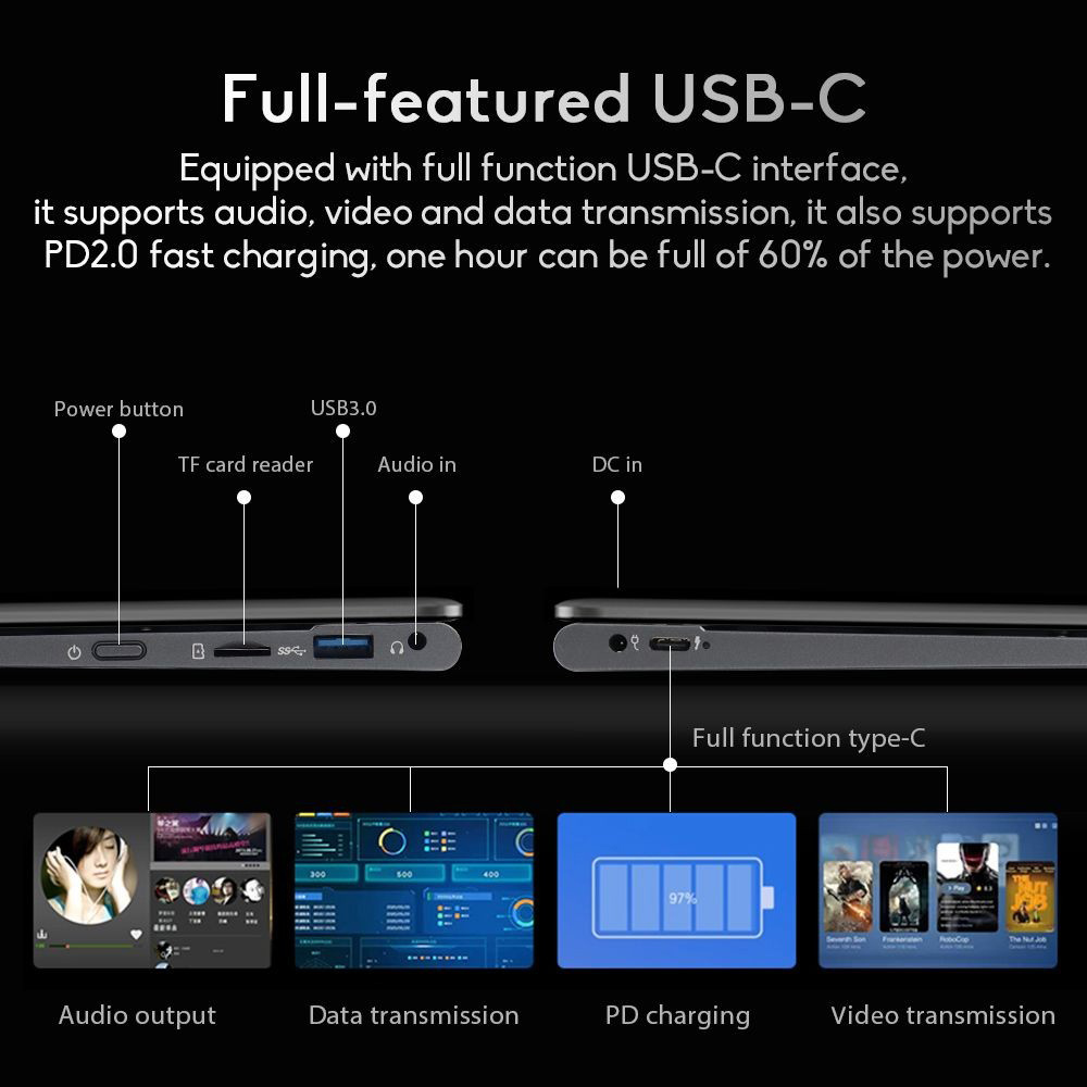 Notebook Ninkear N14 s dotykovou obrazovkou, 14'' 4K IPS obrazovka, 360° Flipping, Intel Celeron N95 4 jadrá do 3,4 GHz, 16 GB RAM 1 TB SSD, dvojpásmová WiFi Bluetooth4.2, 1*Full-function USB-C 1*USB3.0 1*Micro SD Card Reader, rozpoznávanie odtlačkov prstov, podsvietená klávesnica