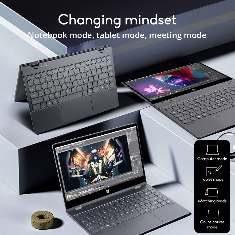 Ninkear N14 Touchscreen Laptop, 14'' 4K IPS Screen, 360&deg; Flipping, Intel Celeron N95 4 Cores Up to 3.4Ghz, 16GB RAM 1TB SSD, Dual-band WiFi Bluetooth4.2, 1*Full-function USB-C 1*USB3.0 1*Micro SD Card Reader, Fingerprint Recognition, Backlit Keyboard