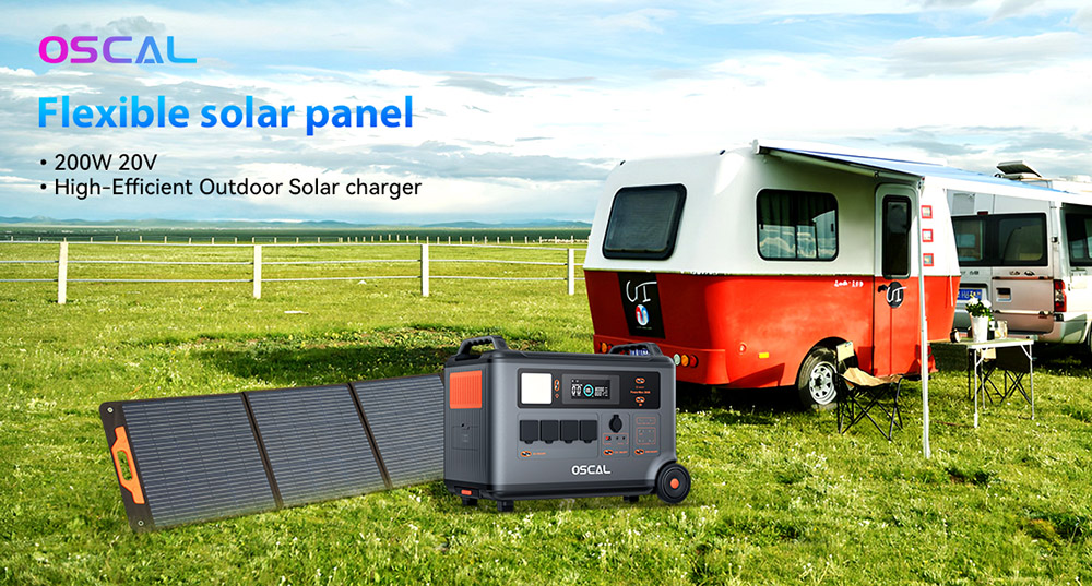 Oscal PM200 200W skladací solárny panel, nastaviteľný stojan, ≥22% účinnosť premeny slnečnej energie, materiál ETFE