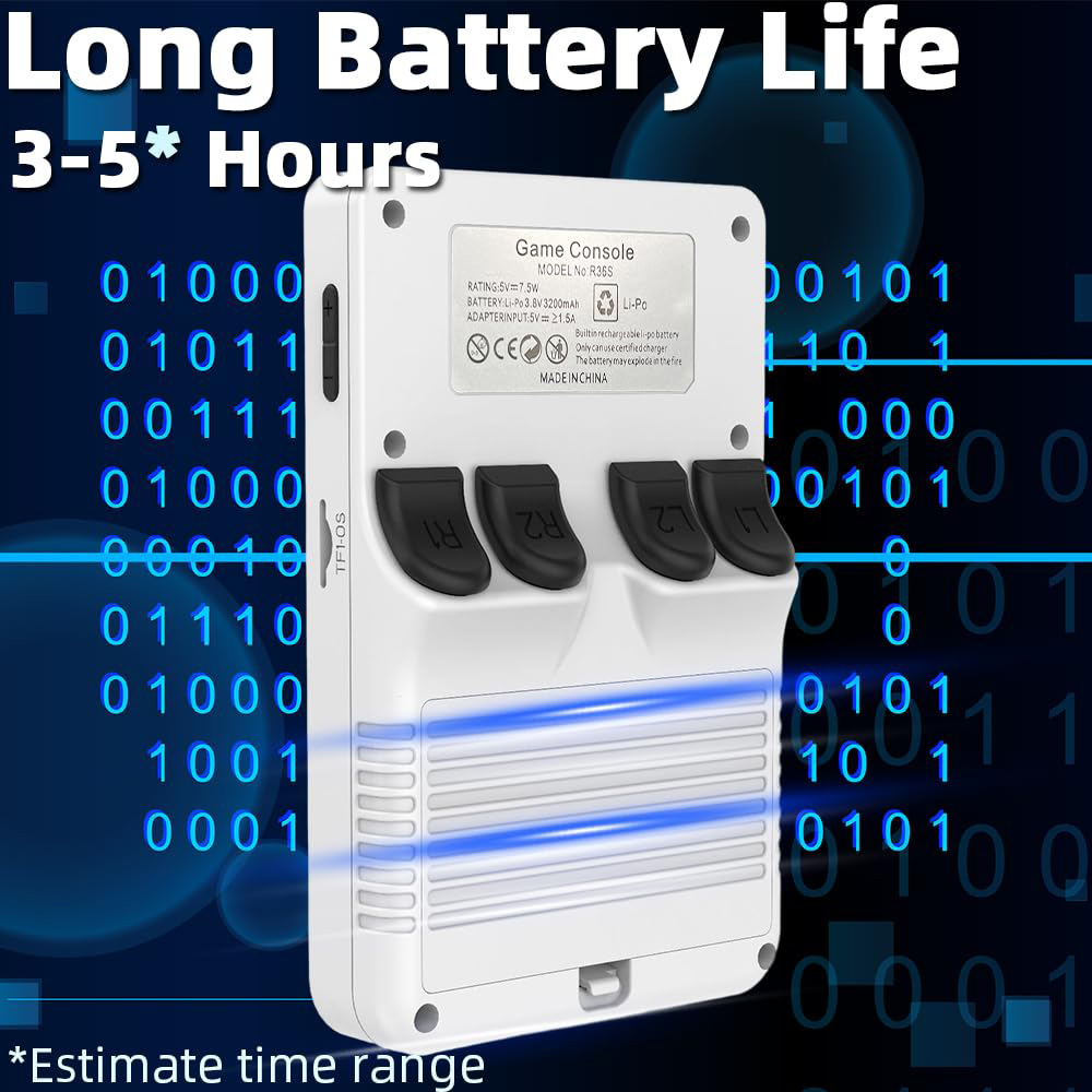 R36S Handheld Game Console, 3.5-inch IPS Screen, Linux System, 11 Emulator, 64GB - White