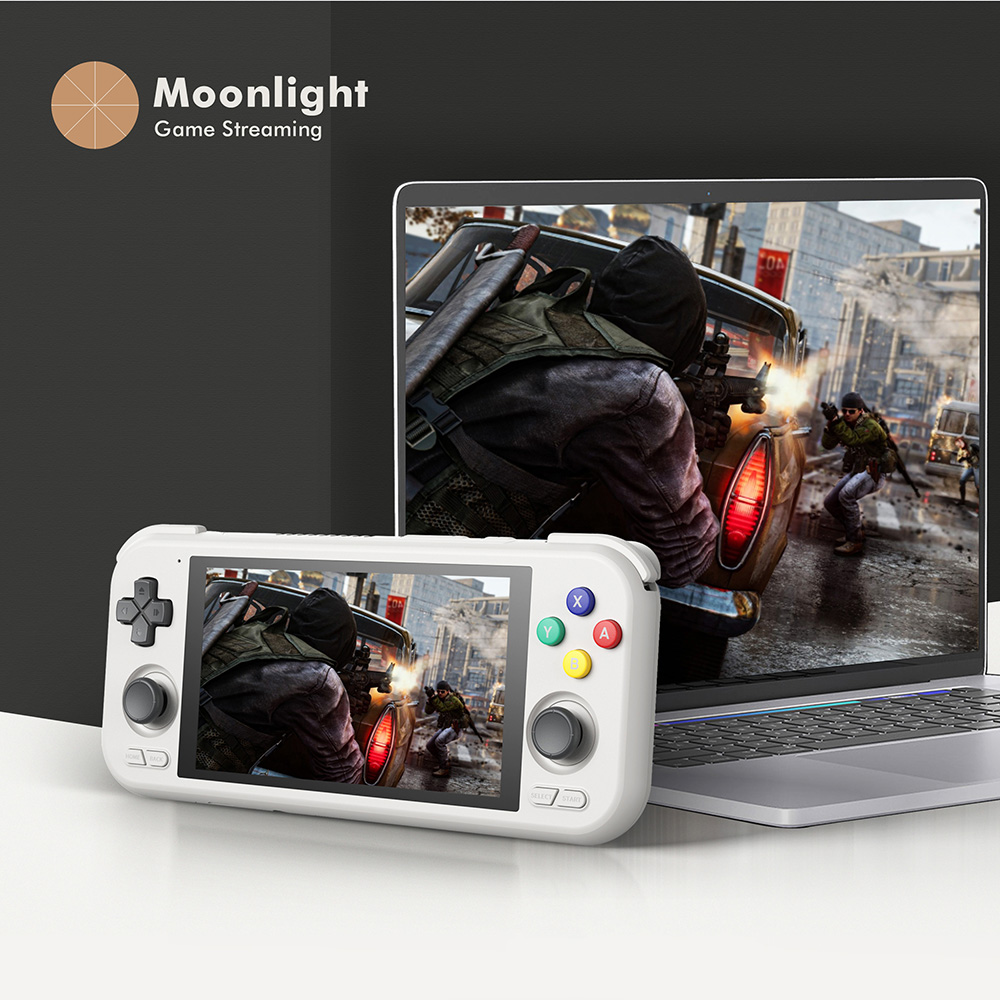Herní konzole Retroid Pocket 4 Pro, 4,7palcový dotykový displej, 8 GB RAM 128 GB úložiště, žádné předinstalované hry, Android 13, Moonlight Streaming – průhledná bílá