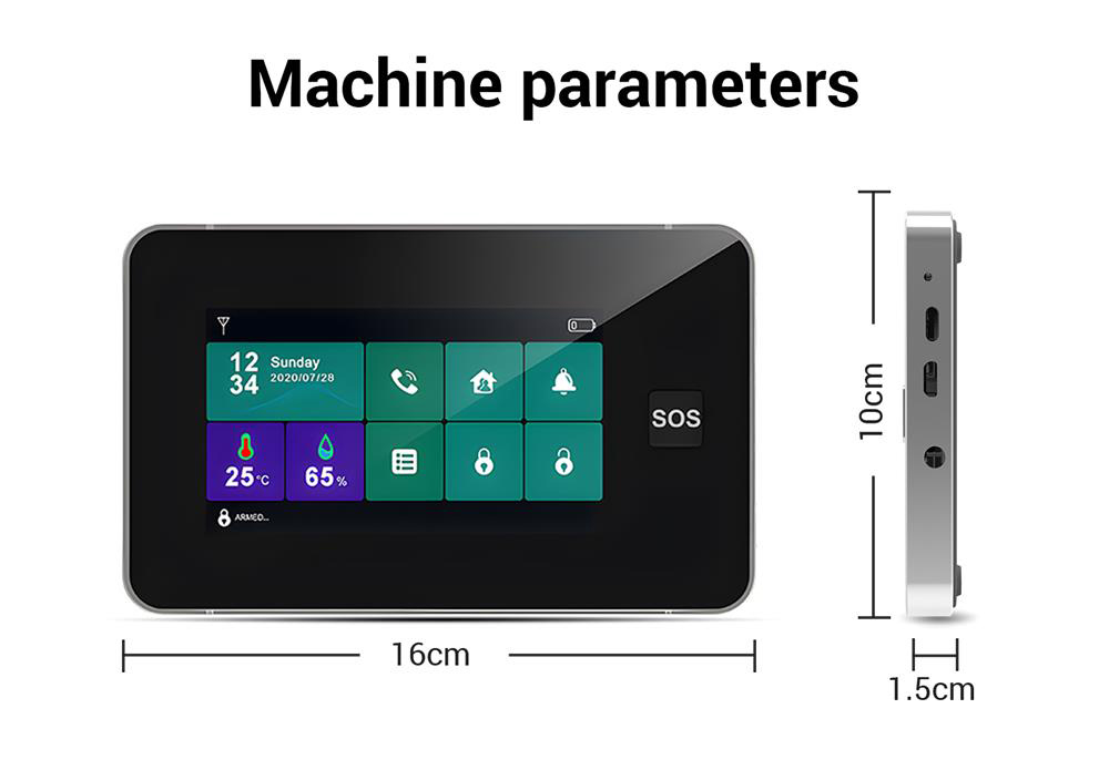 TALLPOWER G60 Bezdrôtový domáci poplašný systém, 12 súprav s 4MP monitorovacou kamerou, sirénou, snímačmi, 4,3-palcovou farebnou obrazovkou TFT, 2,4G Wi-Fi, aplikáciou Smart Life/Tuya