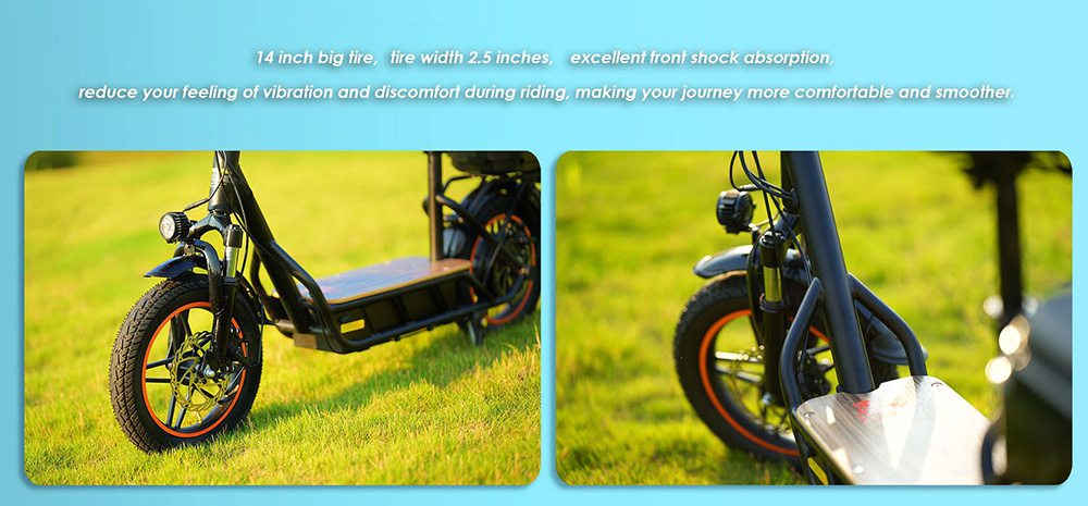 KuKirin C1 Pro Electric Scooter with Seat, 14-inch Pneumatic Tire, 500W Motor, 48V 15Ah Battery, 45km Max Speed, 60km Range, Disc Brake & Electronic Brake, Rear Storage Box