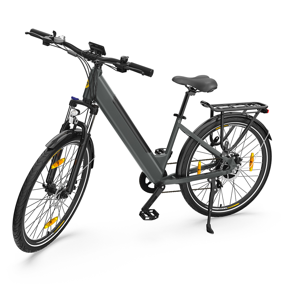 T1 Step-Thru Elektrický trekingový bicykel 27.5 palcové pneumatiky CST 36V 13Ah batéria 250W bezkefový motor 25Km/h Shimano 7 prevodov 100km max. dojazd IPX4 vodotesnosť 120kg max. zaťaženie dvojkotúčové brzdy - sivé