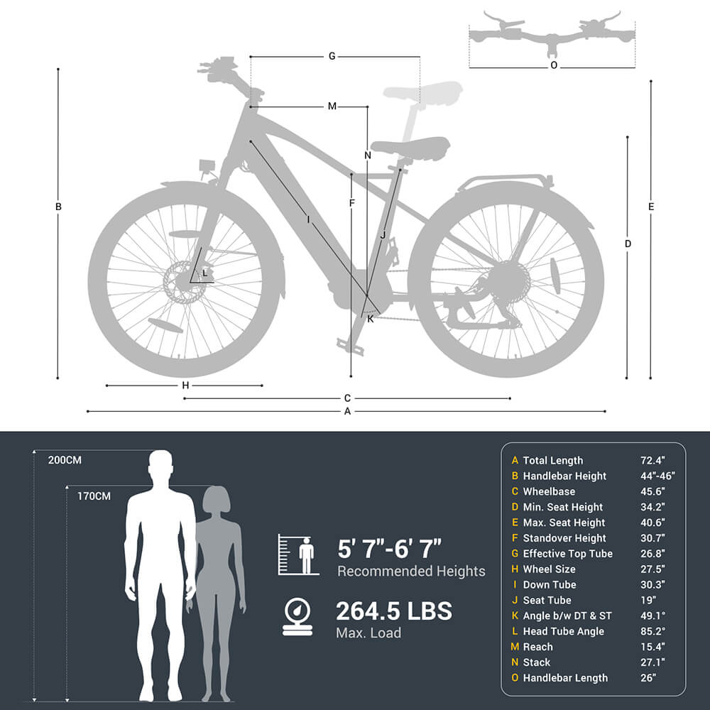 Trekingový bicykel Eleglide C1 27,5 palca s 250W motorom Ananda Mid-Drive, 14,5Ah batériou, max. dojazd 150 km, hydraulickým odpružením &; hydraulickými kotúčovými brzdami Shimano 7 prevodov - modrý