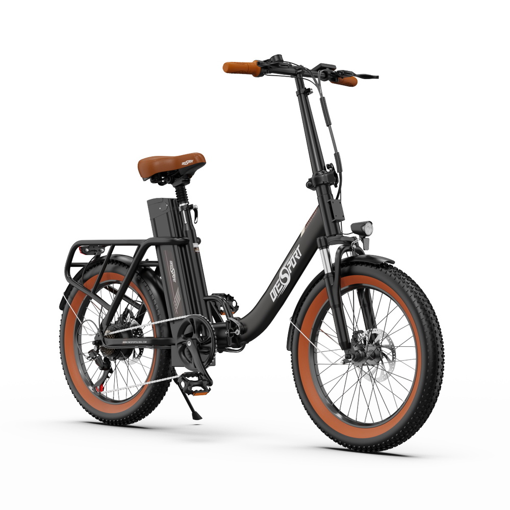 ONESPORT OT16-2 Elektrobicykel 20*3.0 palcové pneumatiky, 350W motor 48V 15Ah batéria Maximálna rýchlosť 25km/h Kotúčové brzdy - čierna&hnedá