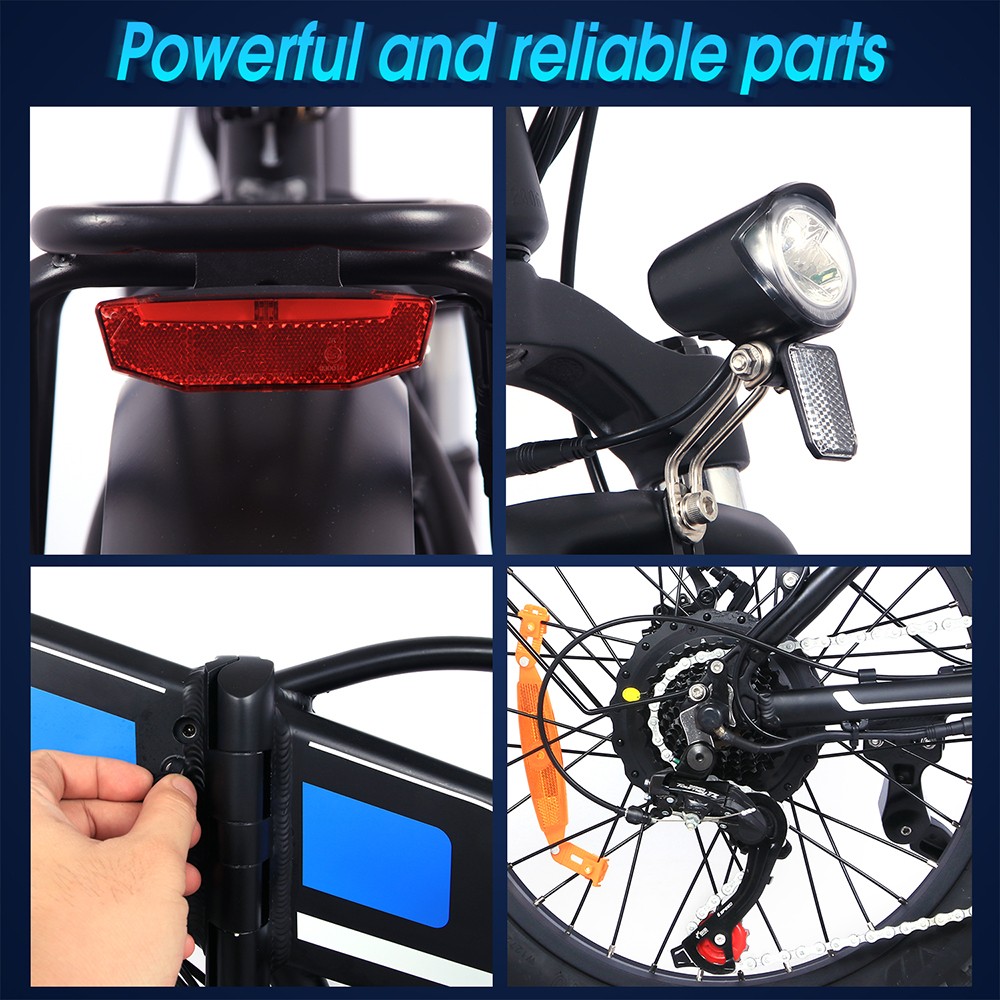 ONESPORT OT10 20*4.0 inch Fat Tire Foldable Electric Bike 500W Motor, 48V 12Ah Battery Max 100km Range Shimano 7-speed Dual Disc Brake Aluminum Frame - Black