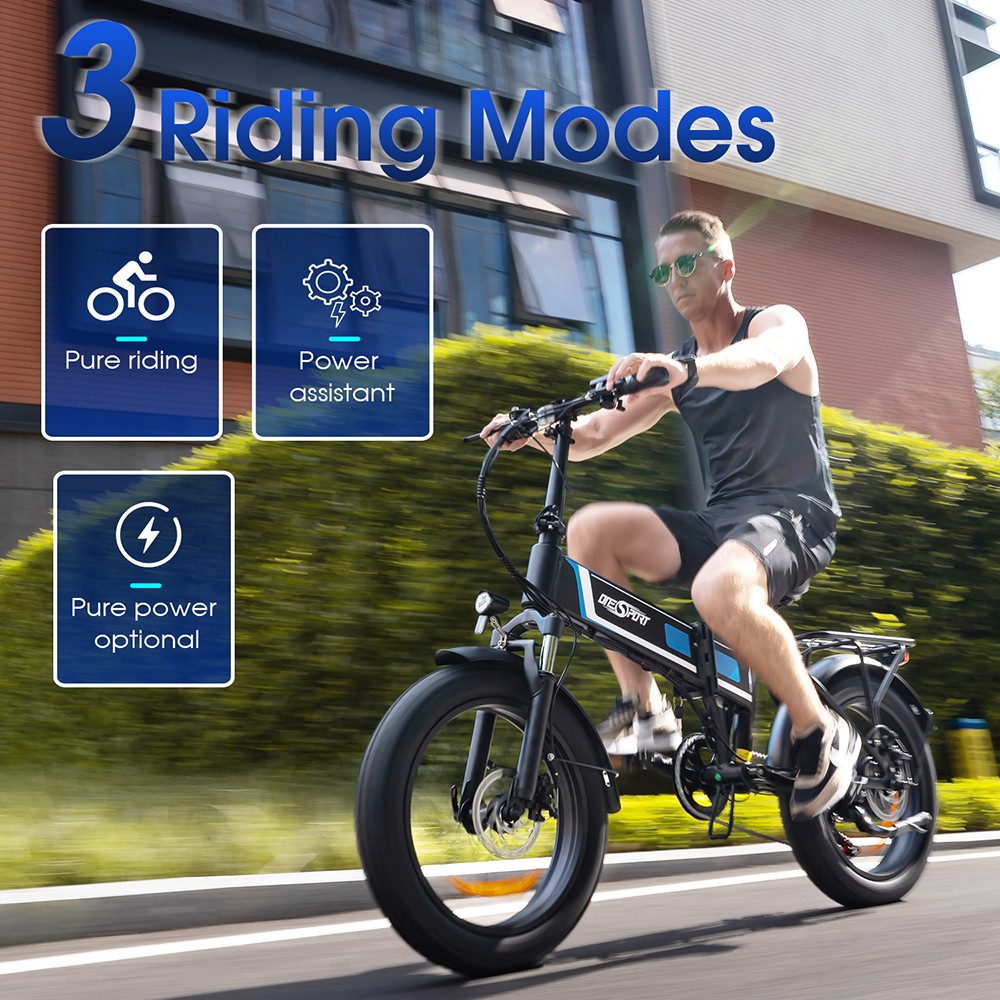 ONESPORT OT10 20*4.0 inch Fat Tire Foldable Electric Bike 500W Motor, 48V 12Ah Battery Max 100km Range Shimano 7-speed Dual Disc Brake Aluminum Frame - Black