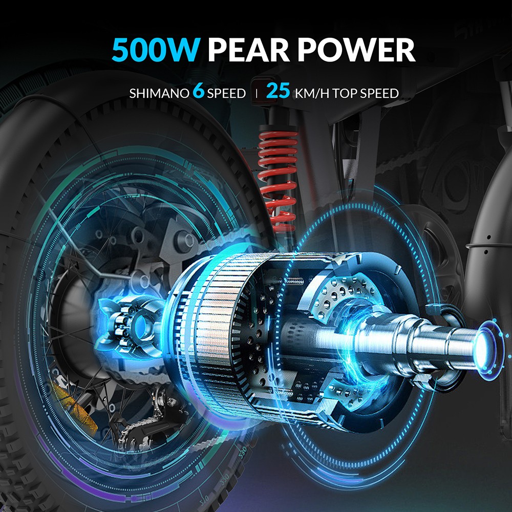 5TH WHEEL Thunder 1FT Electric Bike, 250W Motor, 48V 10.4Ah batéria, 20*4-palcové pneumatiky, max. rýchlosť 25km/h, max. dojazd 80km, 6 rýchlostí Shimano, kotúčové brzdy