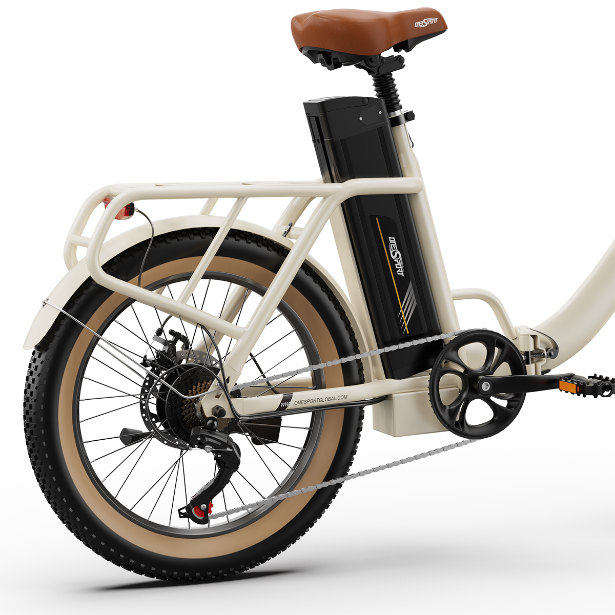 ONESPORT OT16-2 Elektrický bicykel 20*3.0 palcové pneumatiky, 350W motor 48V 15Ah batéria Maximálna rýchlosť 25km/h Kotúčové brzdy - biely