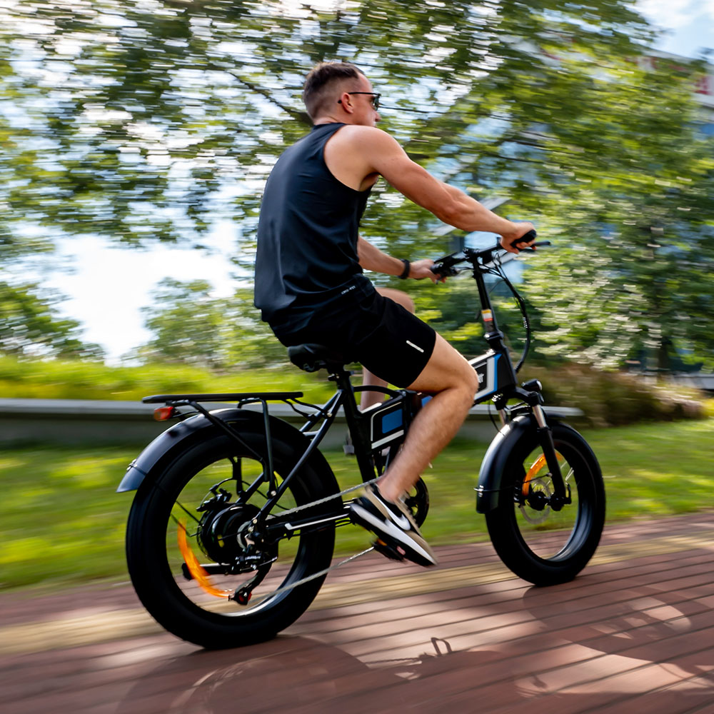 ONESPORT OT10 20*4.0 inch Fat Tire Foldable Electric Bike 500W Motor, 48V 12Ah Battery Max 100km Range Shimano 7-speed Dual Disc Brake Aluminum Frame - Black