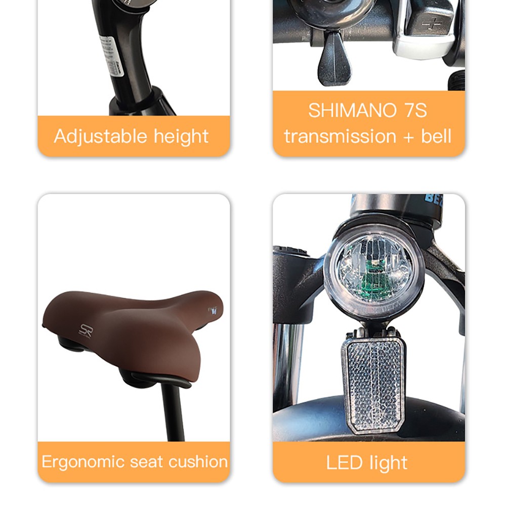 Bezior M2 Pro Electric Moped Bike 500W Motor 100km Range 14.5Ah Battery 26*2.125'' Wheels 25km/h Max Speed - Black