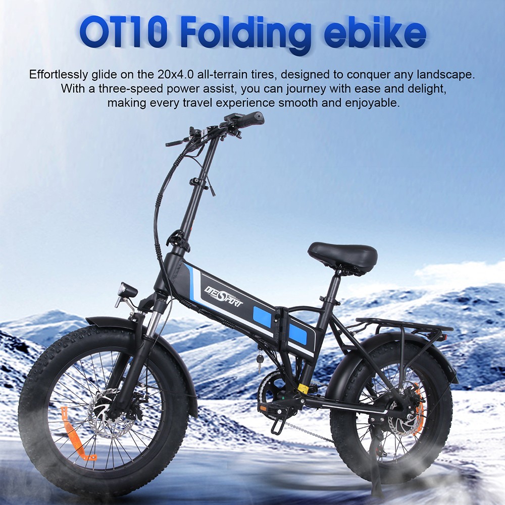 ONESPORT OT10 20*4.0 inch Fat Tire Foldable Electric Bike 500W Motor, 48V 12Ah Battery Max 100km Range Shimano 7-speed Dual Disc Brake Aluminum Frame - Black