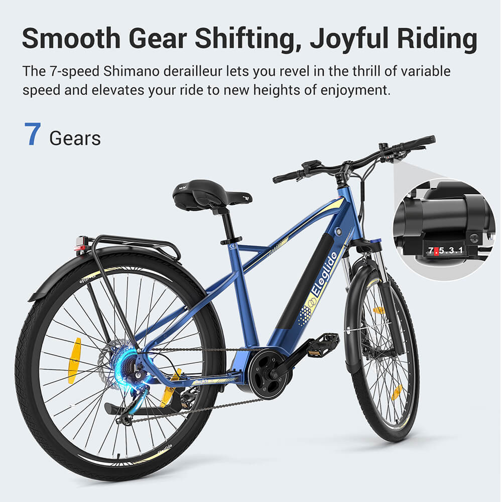 Trekingový bicykel Eleglide C1 27,5 palca s 250W motorom Ananda Mid-Drive, 14.5Ah batéria, max. dojazd 150 km, hydraulické odpruženie & hydraulické kotúčové brzdy Shimano 7 prevodov - modrý