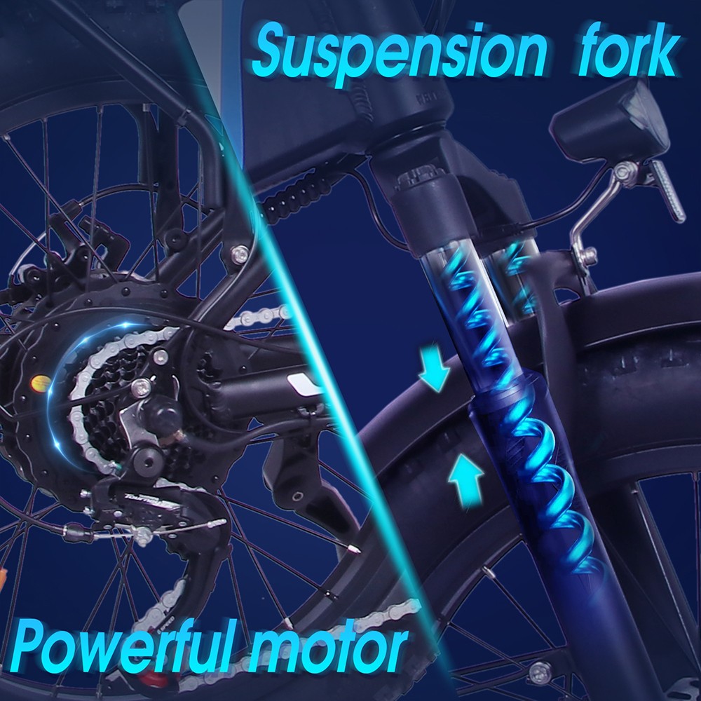 ONESPORT OT10 20*4.0 inch Fat Tire Foldable Electric Bike 500W Motor, 48V 12Ah Battery Max 100km Range Shimano 7-speed Dual Disc Brake Aluminum Frame - Black