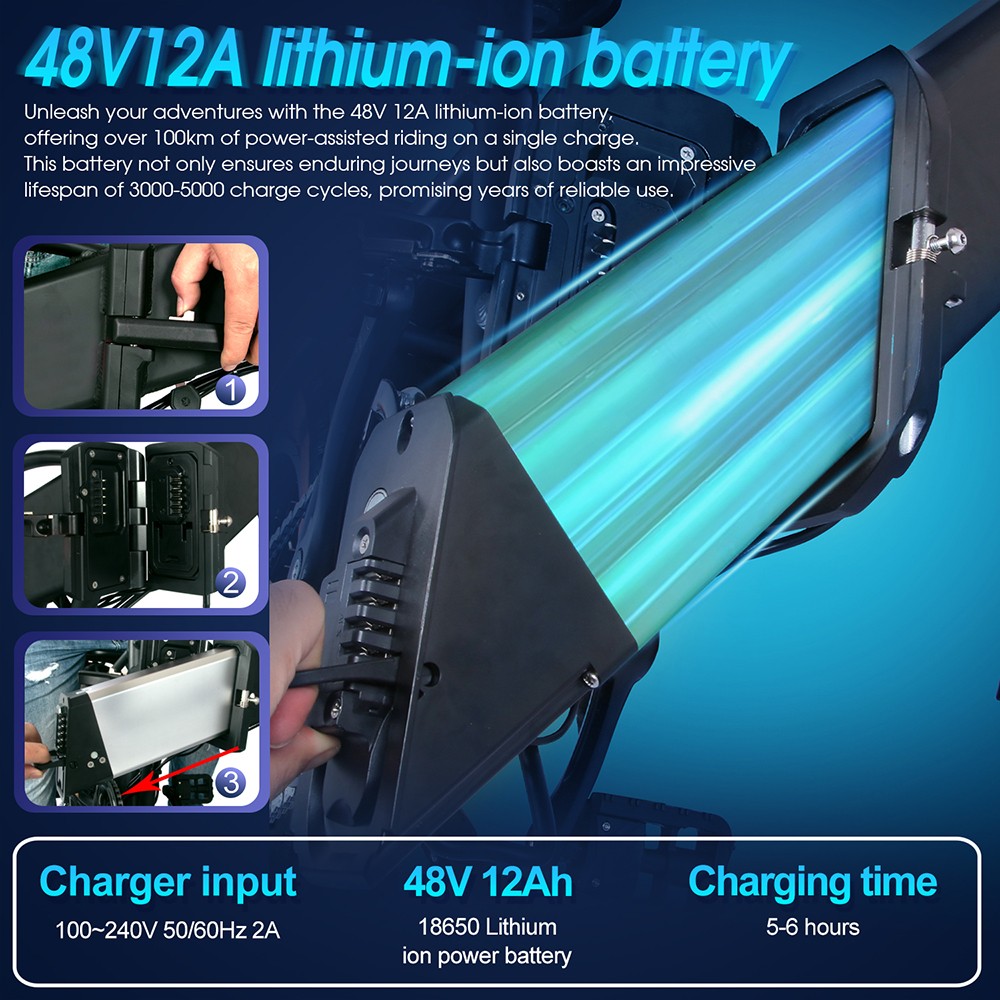 ONESPORT OT10 20*4.0 inch Fat Tire Foldable Electric Bike 500W Motor, 48V 12Ah Battery Max 100km Range Shimano 7-speed Dual Disc Brake Aluminum Frame - Black