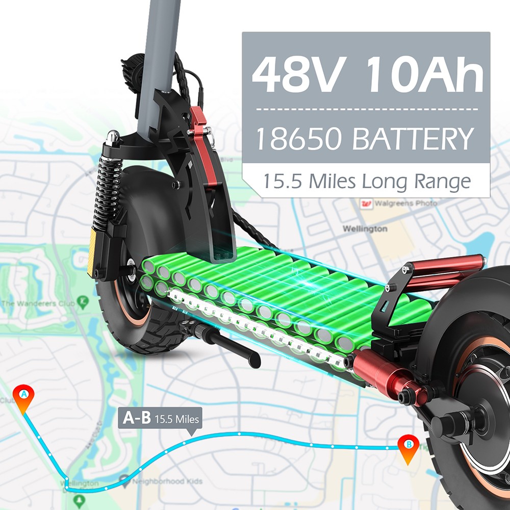 AOKDA A1 Skladací elektrická kolobežka, 800W motor, 48V 10Ah batéria, 10-palcové pneumatiky do terénu, max. rýchlosť 45 km/h, max. dojazd 25 km, kotúčová brzda