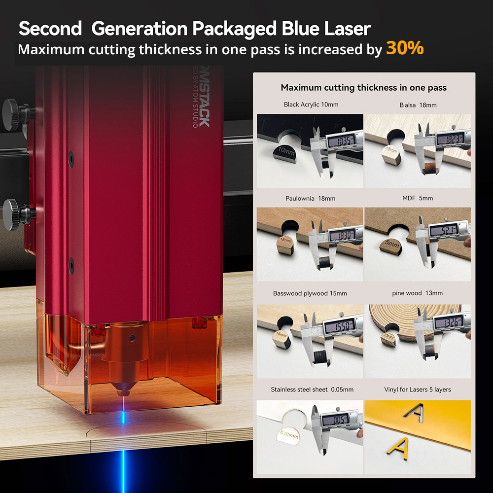 ATOMSTACK A24 Pro 24W Laser Engraver Cutter, Fixed Focus, 0.02mm Engraving Precision, 600mm/s Engraving Speed, 32-bit Motherboard, Cross Laser Positioning, App Control, 365x305mm - EU Plug