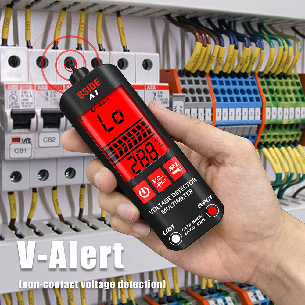 BSIDE A1 Digital Multimeter, Electrician Pen, Non-Contact Voltage Tester, Ohm Hz Meter, AC Live/Neutral Wire Test, Red & Green Backlight, without Storage Bag - Black