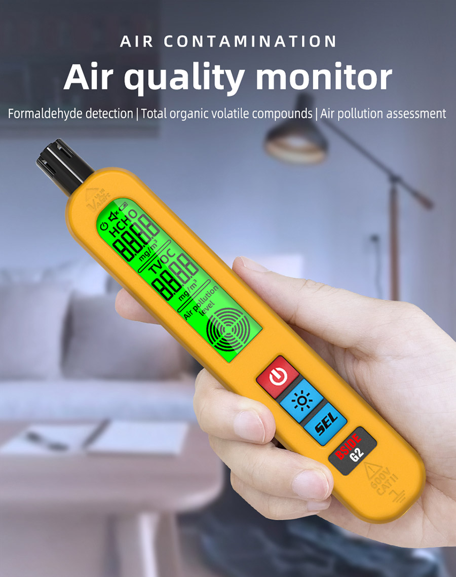 Monitor kvality vzduchu BSIDE G2, detektor formaldehydu, test PM2,5/TVOC/HCHO, automatický alarm, LCD displej, červená a zelená farba