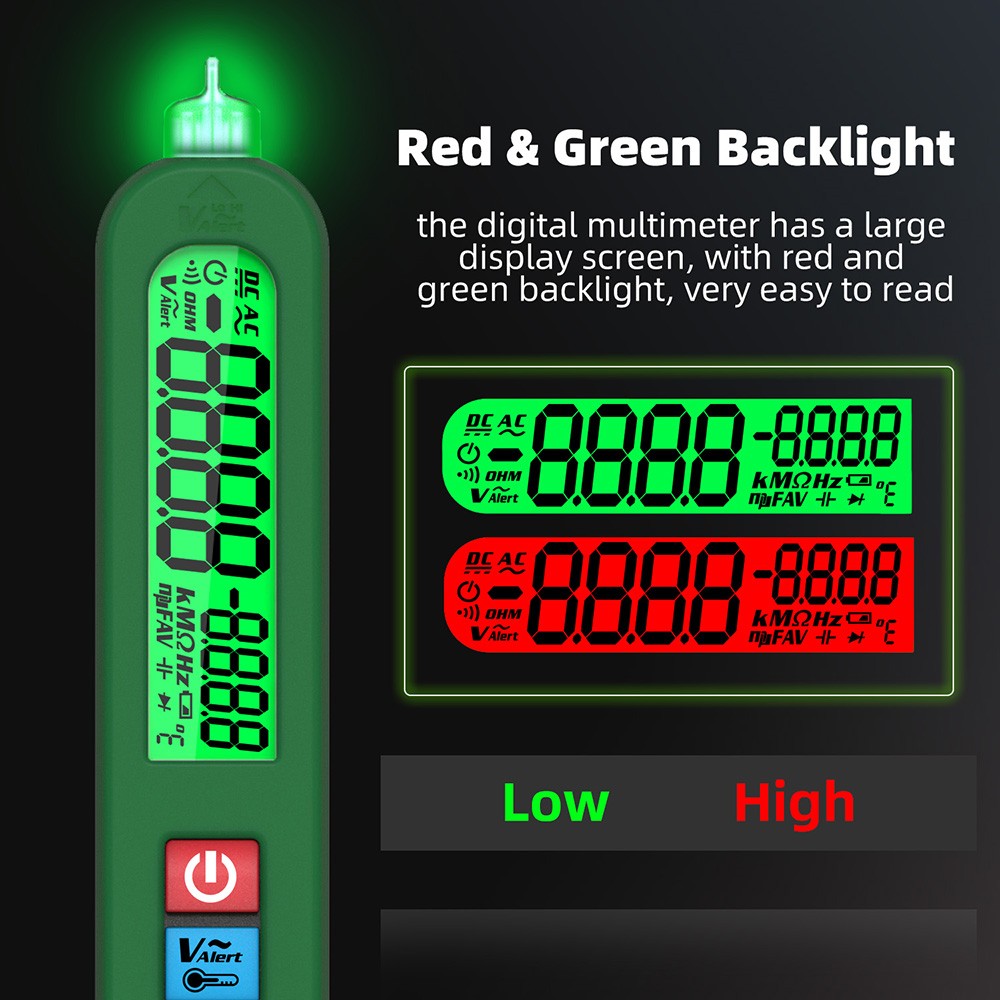 Digitálny multimeter BSIDE S5, detektor napätia elektrického pera, model nabíjania s automatickým rozpoznávaním, kontrola indukčného nulového požiarneho vedenia – zelená