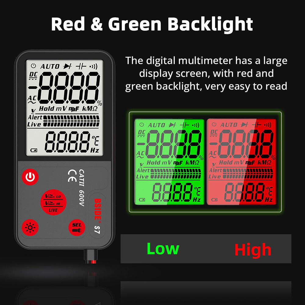 BSIDE S7 Smart Digital Multimeter, Ultra-thin Large LCD Screen, Fully Automatic Testing, Breakpoint Search, Zero Firewire Recognition, Black - No Bag