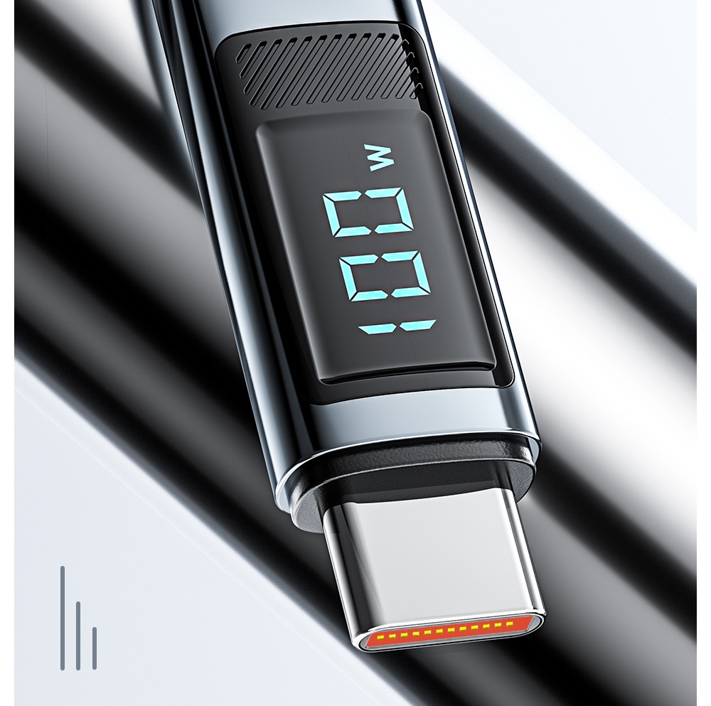 ESSAGER 100W 7A USB-A to Type-C Charging Cable, Digital Display, USB2.0 480Mbps, with Velcro, QC Protocol