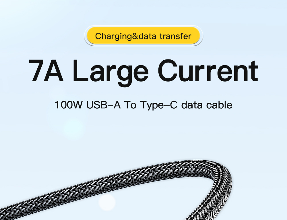 ESSAGER 100W 7A USB-A to Type-C Charging Cable, with Transparent Technology, LED Light, for Samsung, Oppo, Vivo - Black