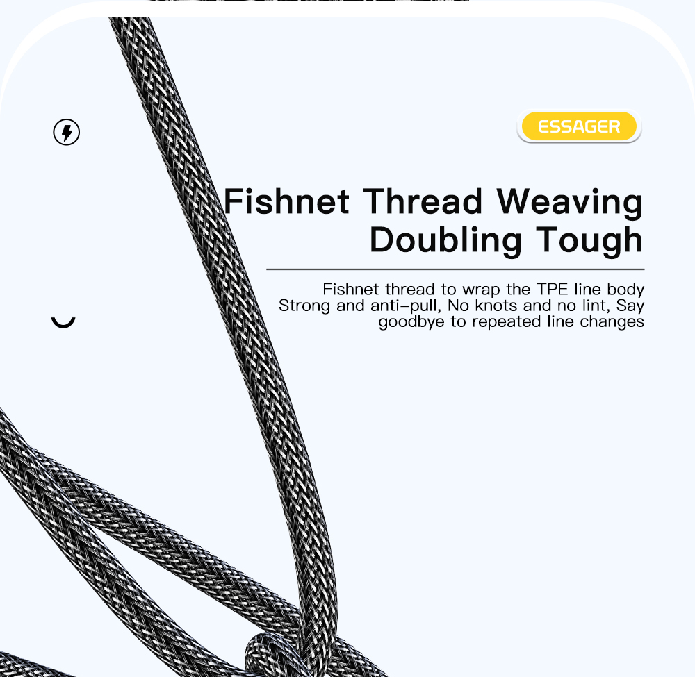 ESSAGER 100W 7A USB-A to Type-C Charging Cable, with Transparent Technology, LED Light, for Samsung, Oppo, Vivo - Black