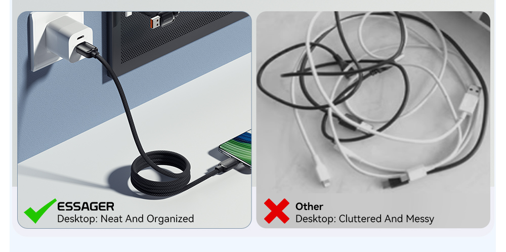 ESSAGER 100W 7A USB-A to USB-C Charging Cable, USB2.0 480Mbps, Magnetic Adsorption, High Density Weaving, Smart Chip