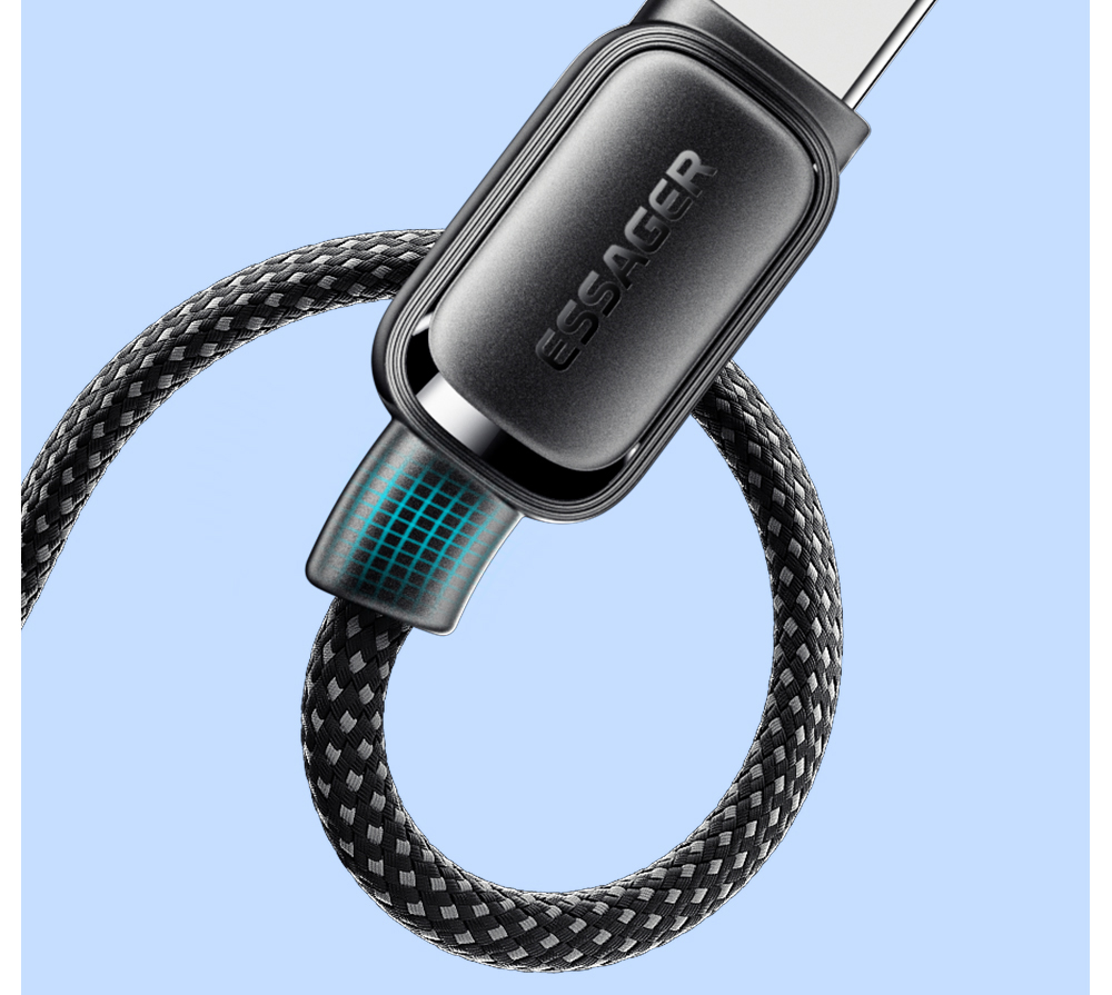 ESSAGER 100W 7A USB-A to USB-C Charging Cable, USB2.0 480Mbps, Magnetic Adsorption, High Density Weaving, Smart Chip
