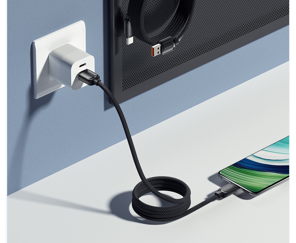 ESSAGER 100W 7A USB-A to USB-C Charging Cable, USB2.0 480Mbps, Magnetic Adsorption, High Density Weaving, Smart Chip