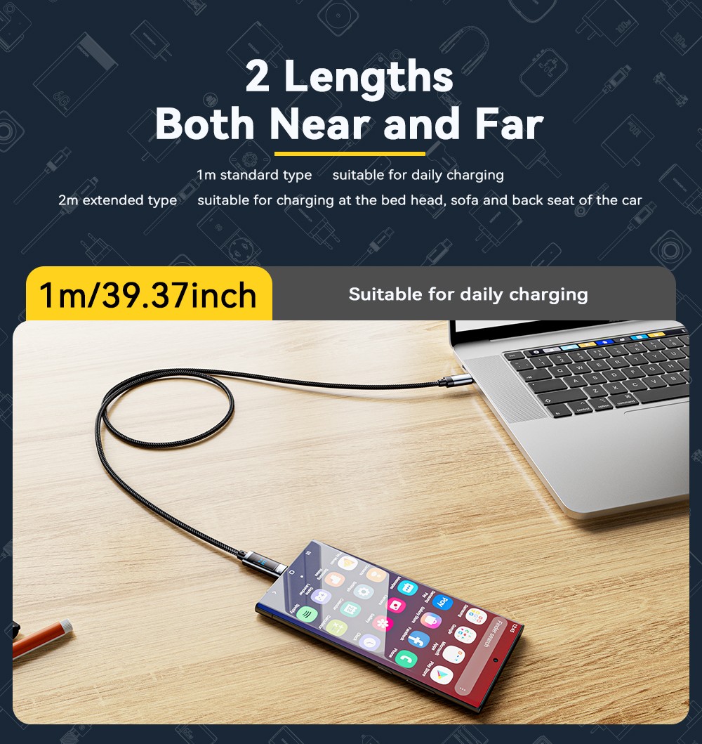 ESSAGER 240W 5A Type C to Type C Charging Cable, USB2.0 480Mbps, Digital Display, Support PD3.1 - 2m