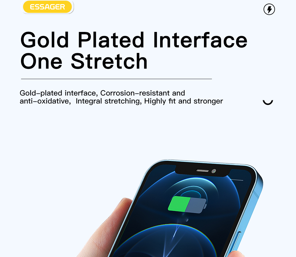 ESSAGER PD 30W Type C to Lightning Charging Cable with LED Light, Transparent Design, USB2.0 480Mbps, Fishnet Thread Weaving, 1m - Blue