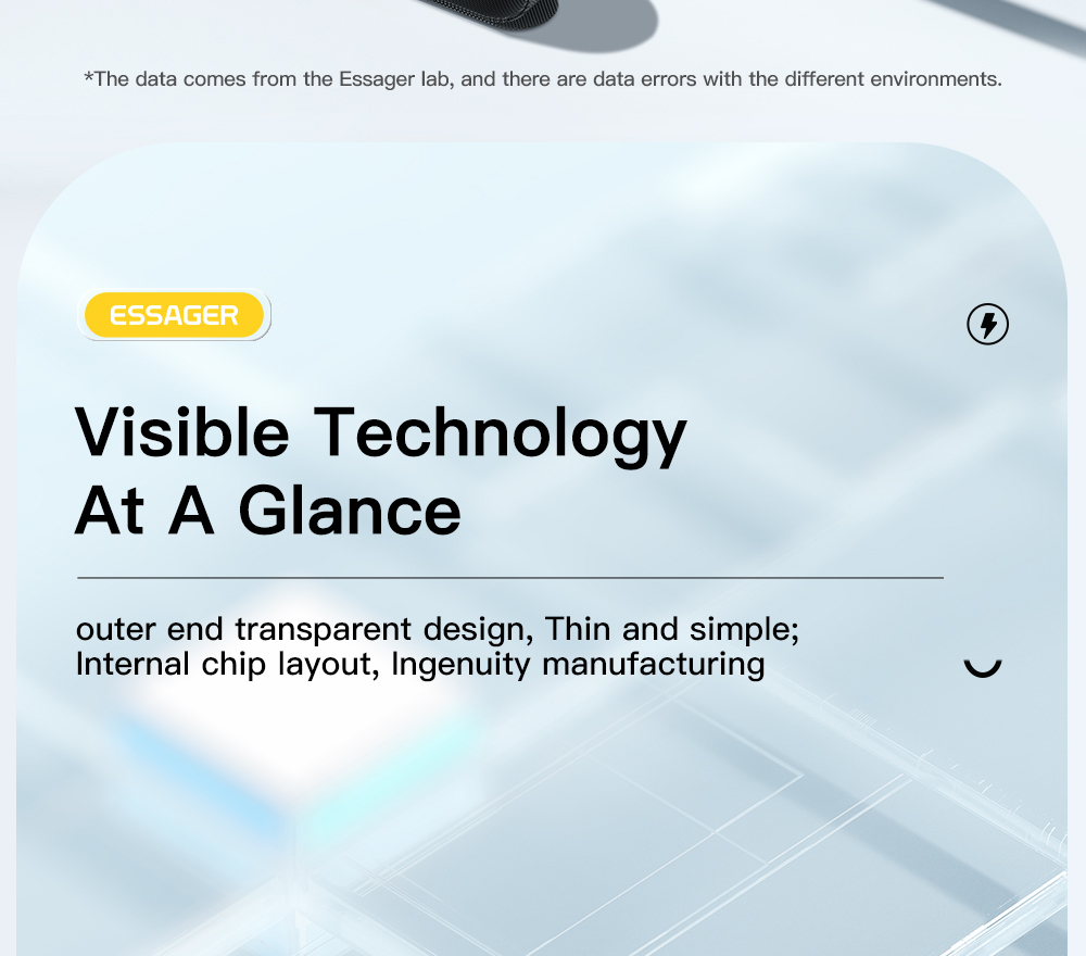 ESSAGER PD 30W Type C to Lightning Charging Cable with LED Light, Transparent Design, USB2.0 480Mbps, Fishnet Thread Weaving, 1m - Blue