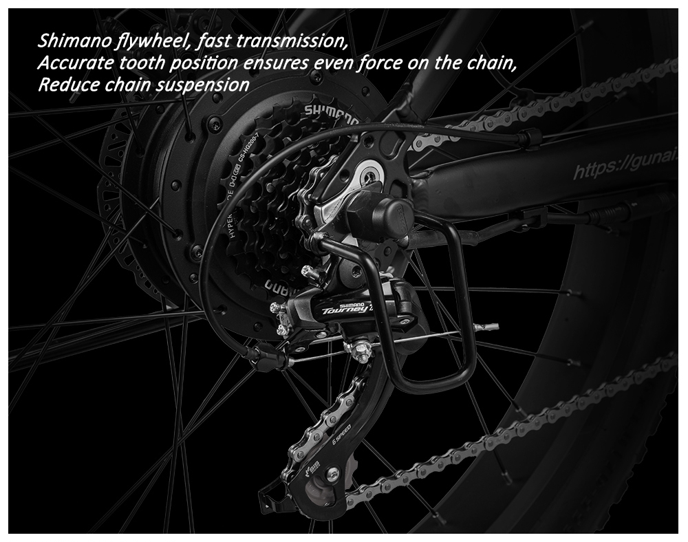 Elektrický bicykel GUNAI GN26, 500W motor Bafang, 48V 17,5Ah batéria, 26*3.0-palcové pneumatiky, maximálna rýchlosť 42 km, 7-rýchlostný systém Shimano