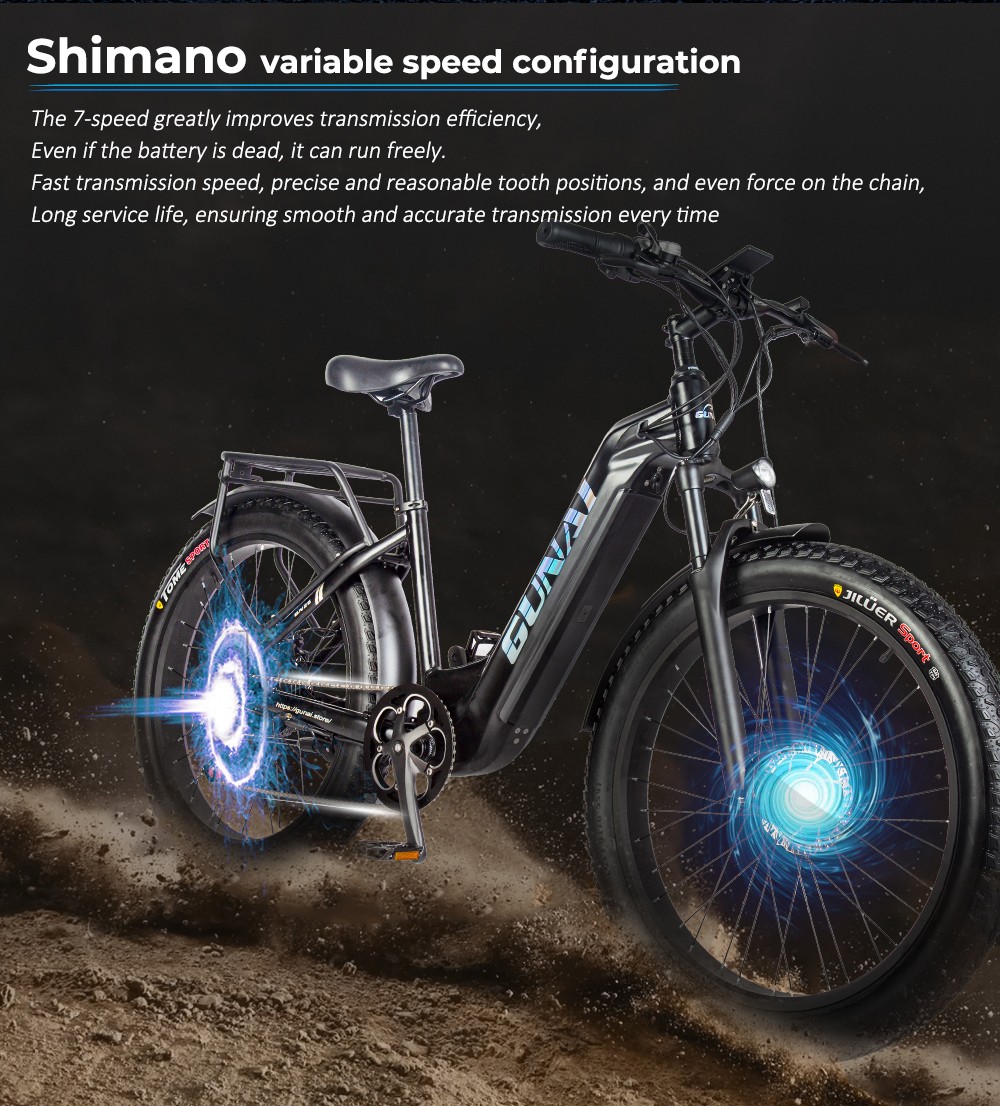 Elektrobicykel GUNAI GN26, 500W motor Bafang, 48V 17,5Ah batéria, 26*3.0-palcové pneumatiky, maximálna rýchlosť 42 km, 7-rýchlostný systém Shimano