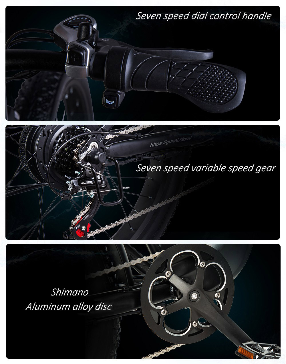 Elektrobicykel GUNAI GN26, 500W motor Bafang, 48V 17,5Ah batéria, 26*3.0-palcové pneumatiky, maximálna rýchlosť 42 km, 7-stupňová prevodovka Shimano