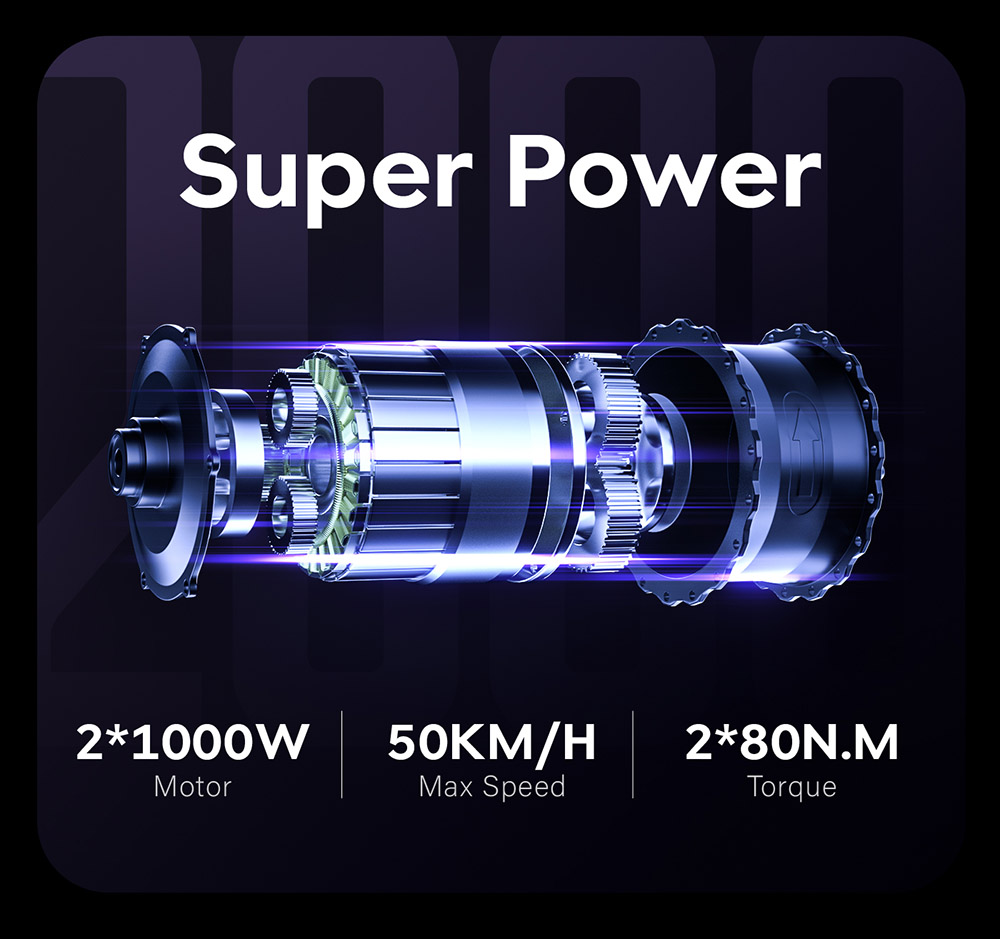 GUNAI GN68 Electric Bike, 2*1000 Motor, 48V 17.5Ah Battery, 26*3.0-inch Fat Tires, 50km/h Max Speed, 80km Max Range, Shimano 7 Speed, Mechanical Disc Brake