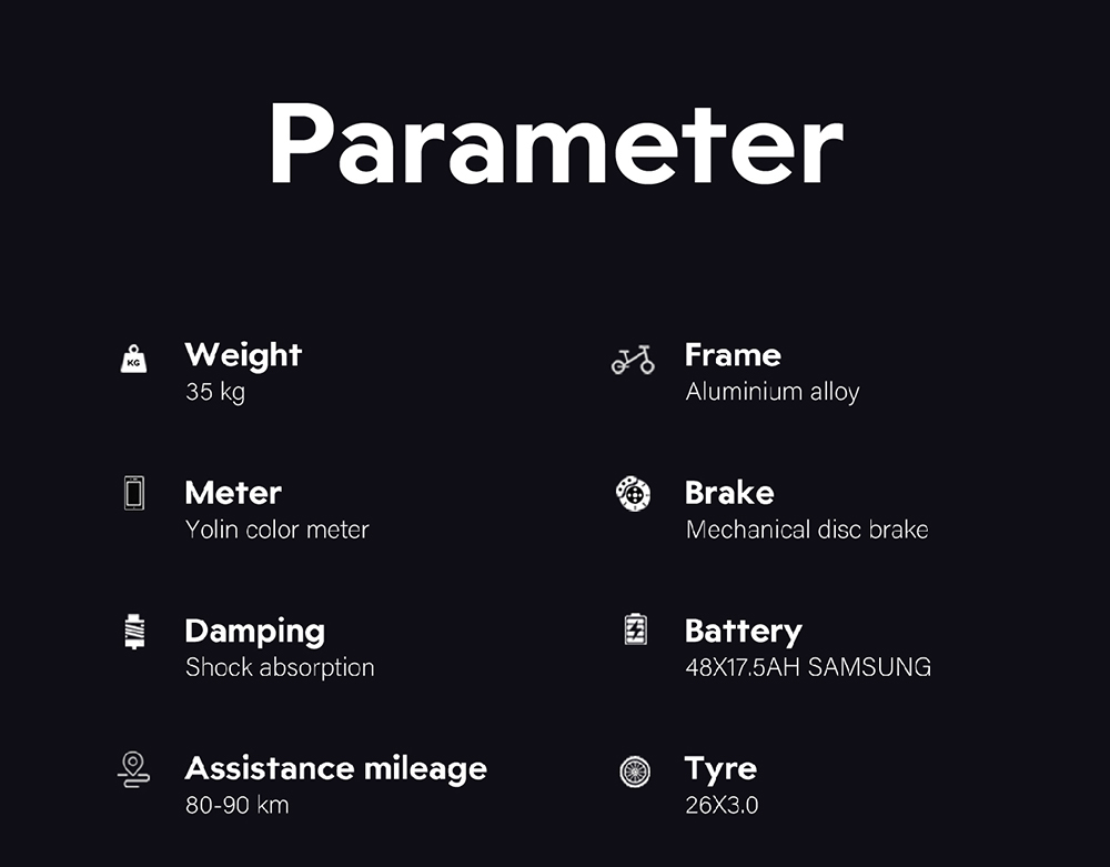 GUNAI GN68 Electric Bike, 2*1000 Motor, 48V 17.5Ah Battery, 26*3.0-inch Fat Tires, 50km/h Max Speed, 80km Max Range, Shimano 7 Speed, Mechanical Disc Brake
