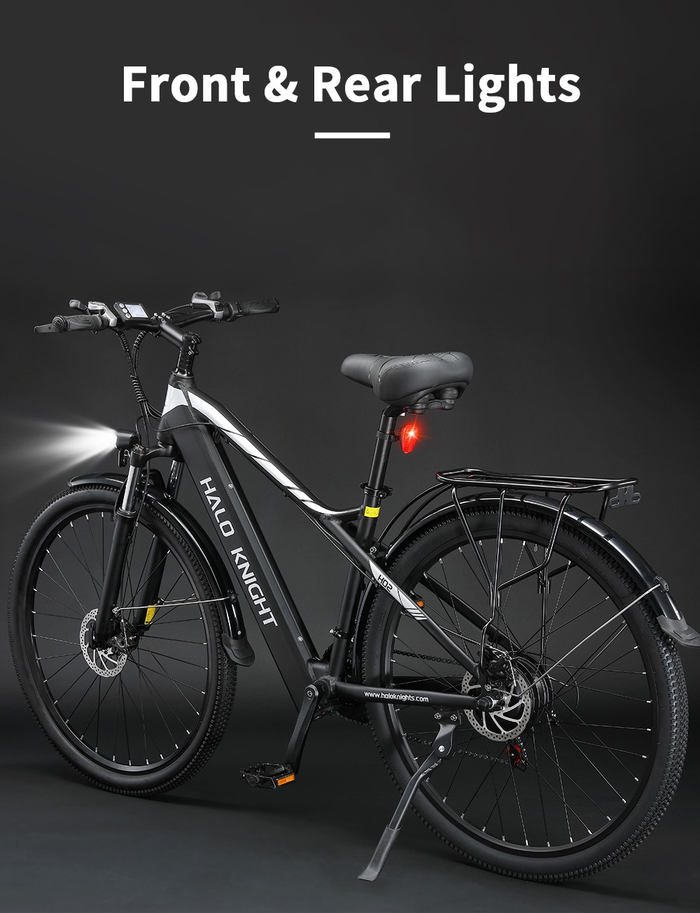 Elektrobicykel Halo Knight H02, 750W bezkefový motor, 48V 16Ah batéria, 29*2.1-palcové pneumatiky, max. rýchlosť 50 km/h, max. dojazd 60 km, Shimano 21 rýchlostí, mechanické kotúčové brzdy - čierny