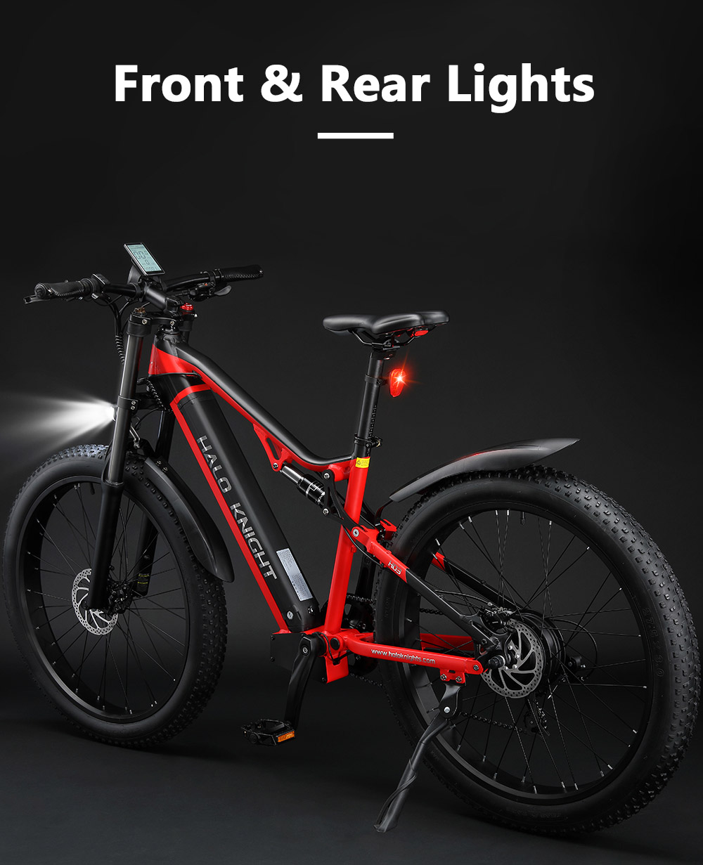 Halo Knight H03 Electric Bike, 1000W motor, 48V 19,2Ah batéria, 27,5*3.0-palcové pneumatiky, max. rýchlosť 50 km/h, max. dojazd 90 km, hydraulické brzdy, 7-stupňová prevodovka Shimano - červená