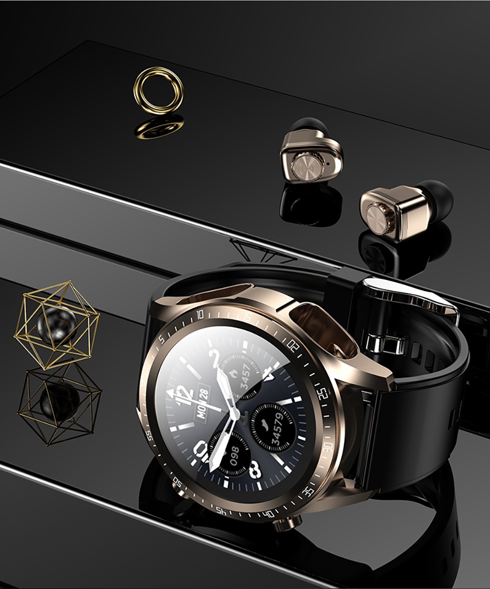 JM03 2-in-1 Smartwatch with Earbuds, Bluetooth Phone Call Blood Oxygen Heart Rate Monitoring Waterproof Sport Watch - Silicone Strap