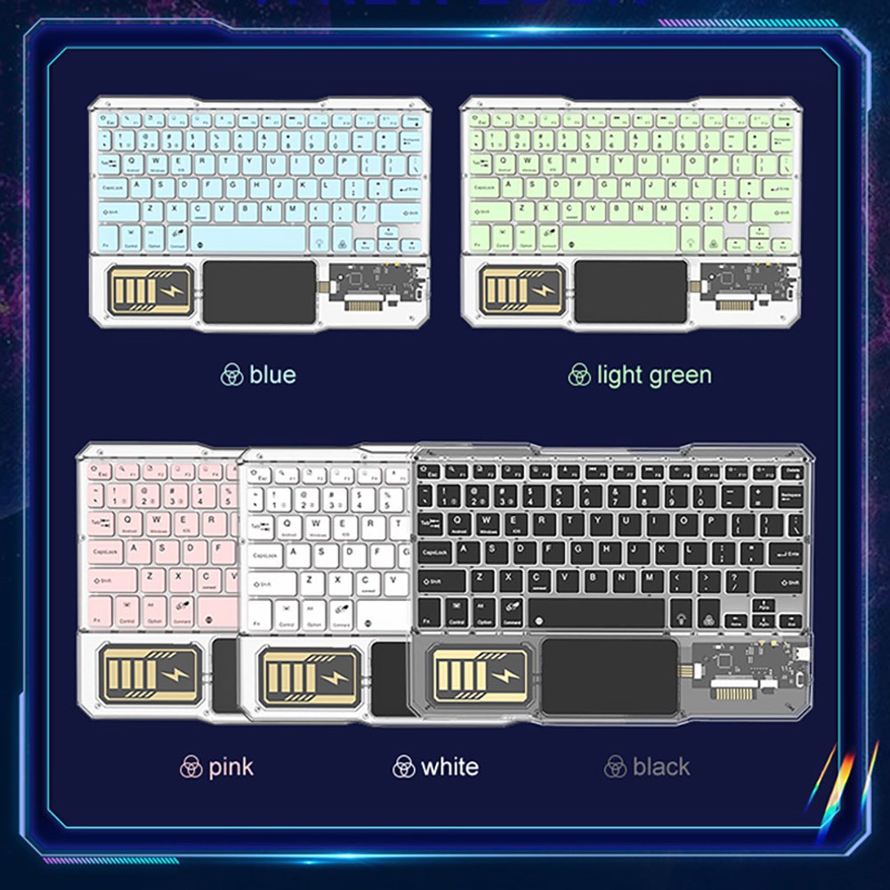 KB333 Transparent 78 Keys Wireless Bluetooth Keyboard with Touchpad, Colorful Backlight - White