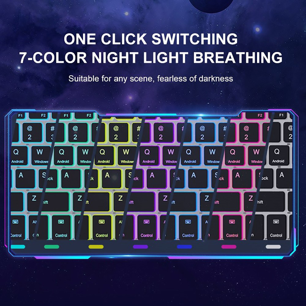 KB333 Transparent 78 Keys Wireless Bluetooth Keyboard with Touchpad, Colorful Backlight - White