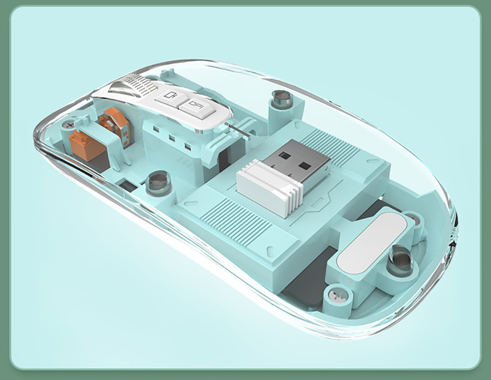M033 Transparent Wireless Mouse, 3 Connection Modes, 800/1200/1600 DPI, Mute Axis, Colorful Breathing Light Effect - Green